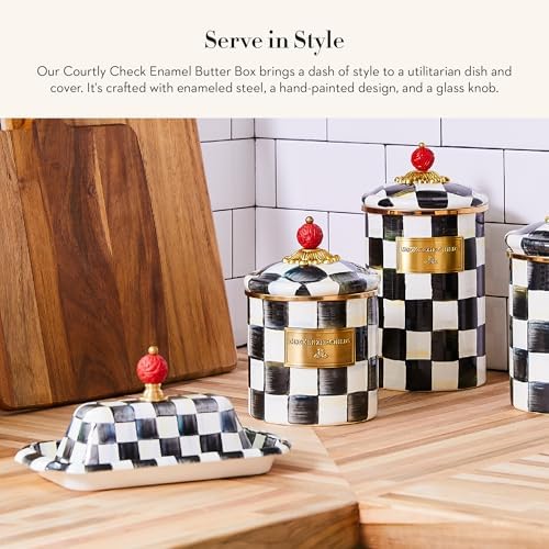 MACKENZIE-CHILDS Enamel Butter Box with Lid, Black-and-White Courtly