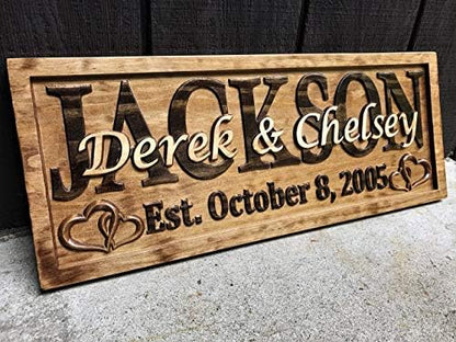 3D Wood Carved Personalized Wedding Gift Established Name Sign with