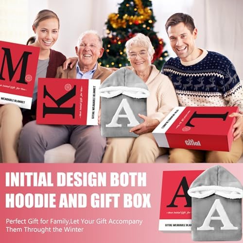 Wearable Blanket Hoodie Personalized Gifts for Women with Letter A-Z