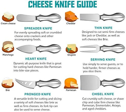 WoneNice Cheese Knife Set, 6-Piece Stainless Steel Knives