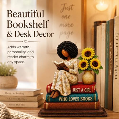 Book Lover Gifts for Women, Black Girl Reading Desk Plaque, Bookshelf