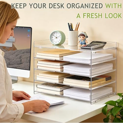 KKU 5 Tier Clear Acrylic Desk Organizer, Letter Tray Paper File Desk