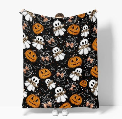 Horaldaily Halloween Black Pumpkin Ghost Cat Flannel Throw Blanket