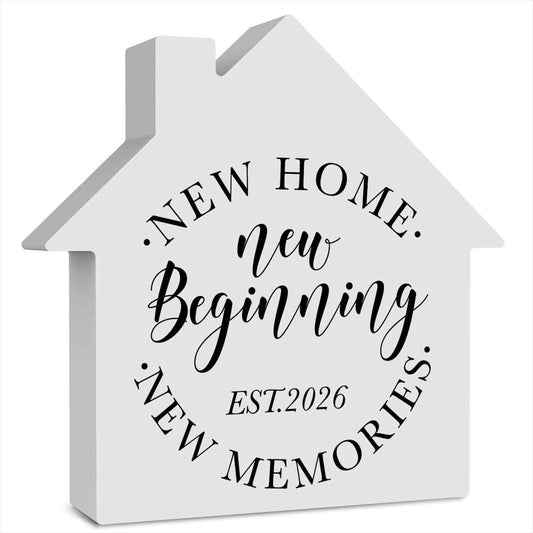 HouseWarming Gifts New Home Decor New Beginnings Acrylic House Shaped Sign Home Living Room Decor for Desk Table Shelf 4x4 Inch