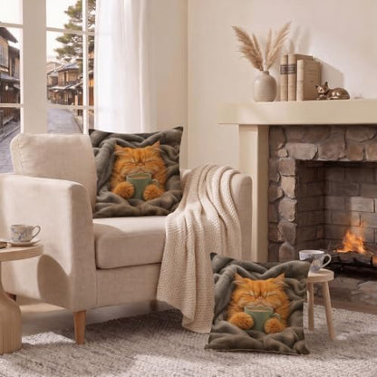 Throw Pillows Fluffy Orange Cat Pillow with Inserts 20x20 Inch