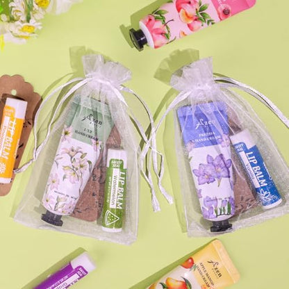 AZEN 16 Sets Bulk Gifts, Hand Cream and Lip Balm Bulk Set with Organza