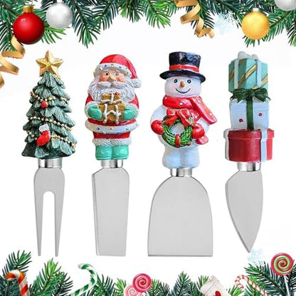 Linwnil 4-Piece Hand Christmas Resin Handles Cheese Knives, Xmas Charm