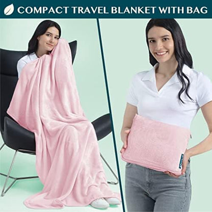 PAVILIA Travel Blanket Pillow, Soft Airplane Blanket 2-in-1 Combo Set