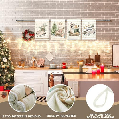 VitalCozy 12 Pcs Vintage Christmas Kitchen and Hand Towels, 14.2 x