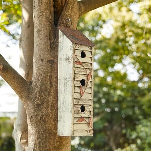 Glitzhome 18" H Hanging Birdhouse Washed White Distressed Solid Wood