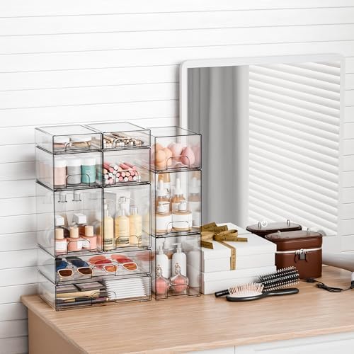 Yieach 4 Pack Small Clear Stackable Storage Drawers,2.2'' Tall Desk