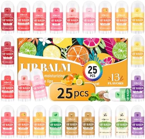 Mini Lip Balm 25 Pcs,Natural Lip Balms with Vitamin E and Coconut Oil