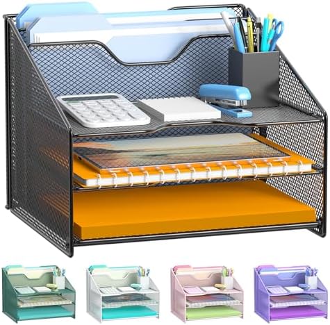 Samstar Desk File Organizer, Mesh Letter File Folder Holder with 3