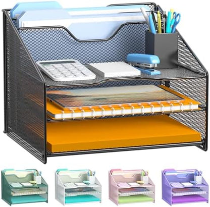 Samstar Desk File Organizer, Mesh Letter File Folder Holder with 3