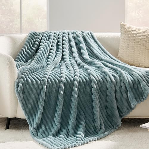 330GSM Ribbed Fleece Throw Blanket for Couch, Dusty Blue, 50"x60"