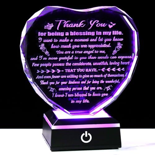 Arikyrist Glass Heart Thank You Gifts for Women Men Friends with Light