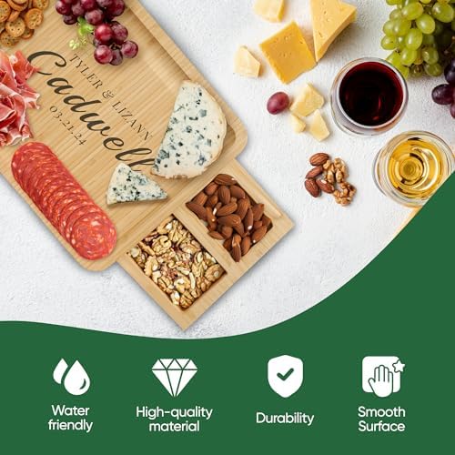 Personalized Charcuterie Board Gift Set - Custom Engraved Bamboo