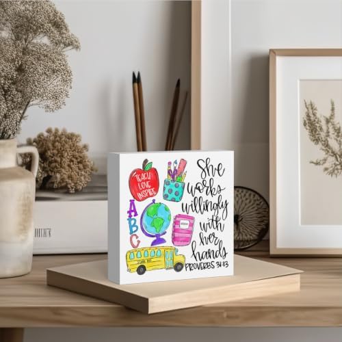 Teacher Desk Decor, Christian Wooden Box Sign Teacher Appreciation
