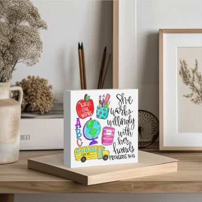 Teacher Desk Decor, Christian Wooden Box Sign Teacher Appreciation
