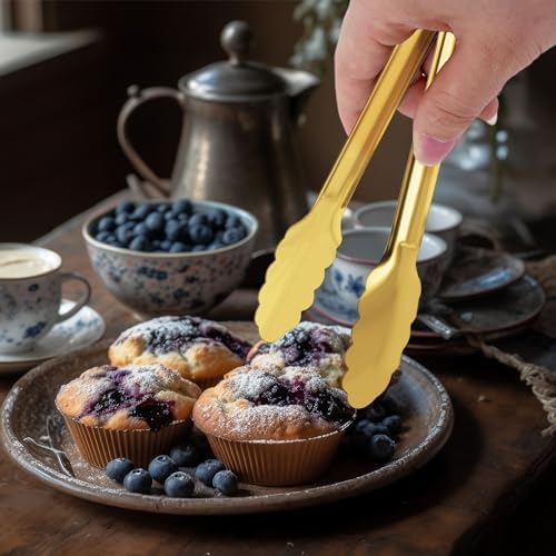 4 Pack Gold Serving Tongs XEVOM Buffet Tongs Serving Utensils Salad
