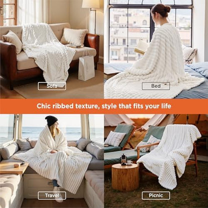 Bedsure Soft Cozy Throw Blanket for Couch Decor Gift Off White 50"x70"