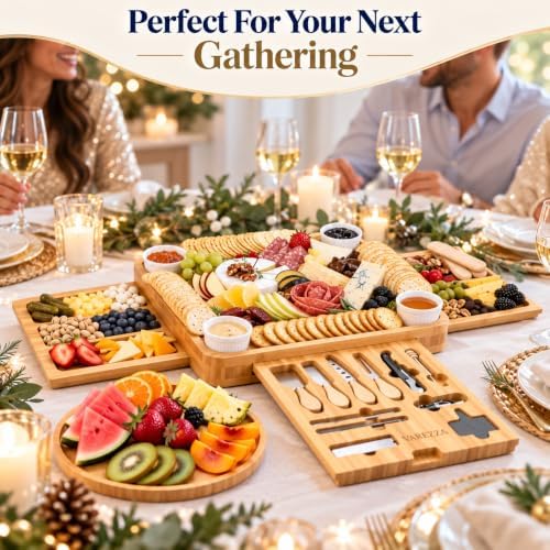 Charcuterie Boards Set – Large Bamboo Cheese Board & Platter with