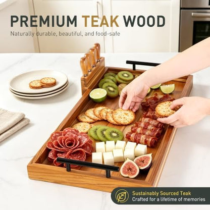 Socisen 30 in Teak Big Charcuterie Board with 4-Piece Cheese Knife Set