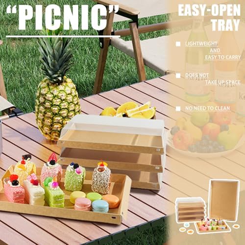 5 Pack 11" x 7.48" Serving Trays Sets Catering Trays with Lids, Paper