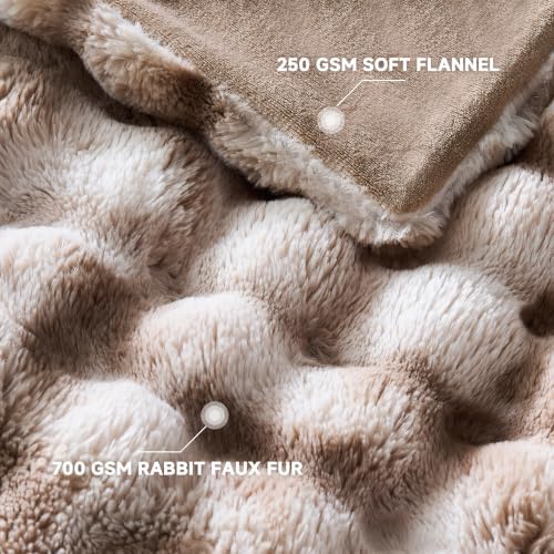 Fluffy Faux Fur Bubble Throw Blanket for Couch,Tie Dye Brown,50"x60"