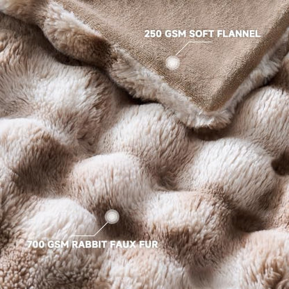 Fluffy Faux Fur Bubble Throw Blanket for Couch,Tie Dye Brown,50"x60"