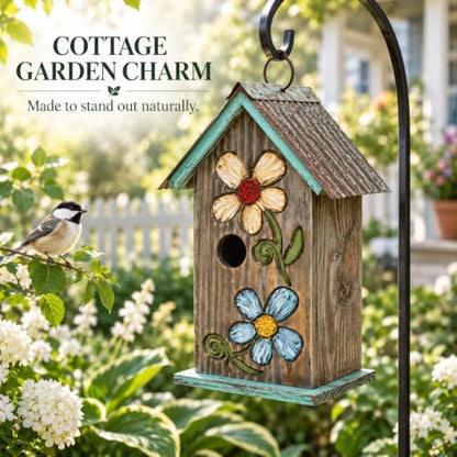 Topadorn Hanging Bird House for Outside, 11" Hand-Painted Wooden