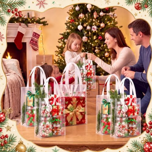 Pajean 25 Pcs Christmas Plastic Gift Bags with Handles, Snowflake