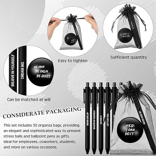 Yeaqee 30 Set Motivational Balls Bulk for Adults Relief Gifts, Black