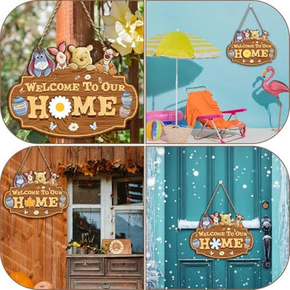 Winnie Welcome Sign for Door Decor, the Pooh Welcome to Our Home Sign