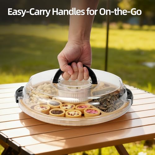 Charcuterie Board with Lid-Divided 6 Section Round Serving Tray with