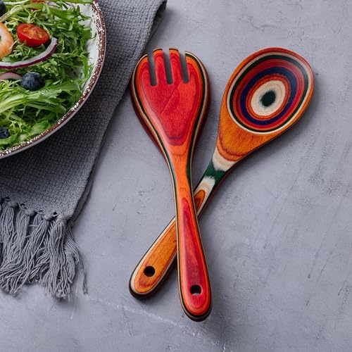 Pakkawood Salad Tongs,10.5 inch wooden Spoons, Serving utenstil