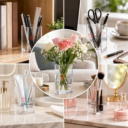 Acrylic Pen Holder Cup, “Never Forget the Difference You Make” Desk