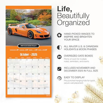 RED EMBER Exotic Cars 2026 Wall Calendar 12 Month | 12" x 24" Open