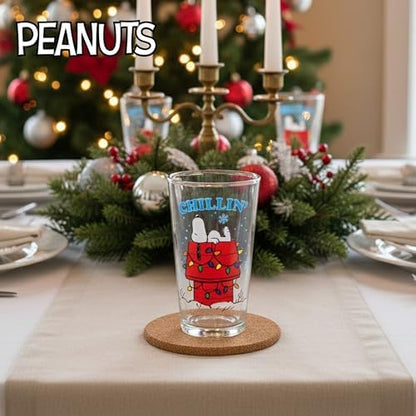 Silver Buffalo Peanuts Snoopy Holiday Boxed Set, 4pc Pint Glass Set