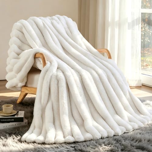 VFROO Luxury 850GSM Faux Rabbit Fur Reversible Throw Blanket Super