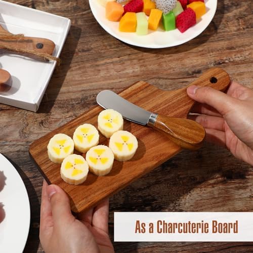 Tioncy 6 Pack Mini Cheese Board with Knife Set, Gift Boxes,Acacia Wood