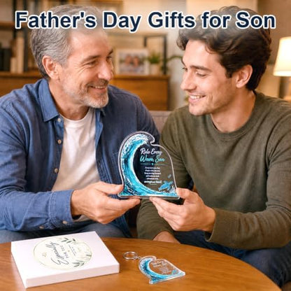 Son Gifts From Mom, Inspirational Wave Acrylic Plaque with Keychain