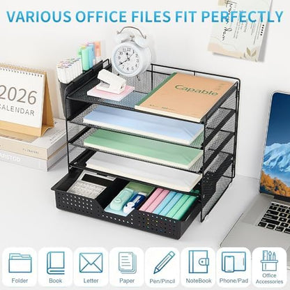 LEKETREE Desk Organizer and Accessories, 5-Tier Paper Letter Tray