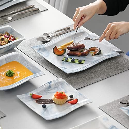 MALACASA Plates and Bowls Sets, 26 Piece Blue Dinnerware Sets for 6