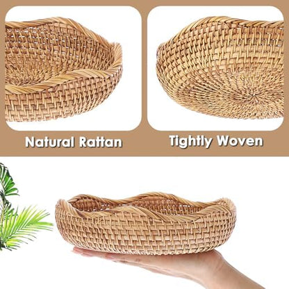 Hipiwe Natural Rattan Tray 8.5" Wicker Key Basket Bowl for Entryway