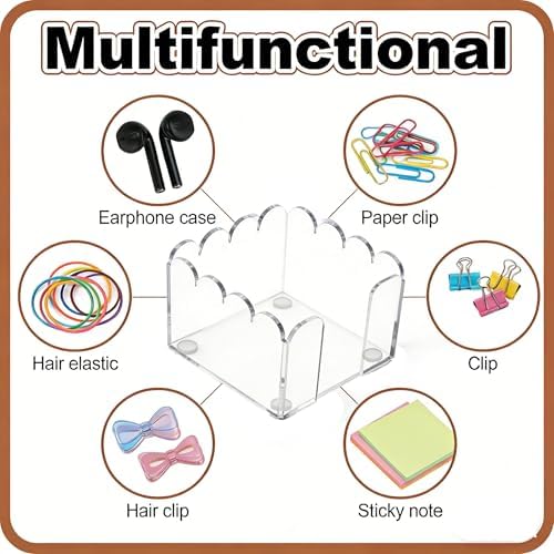 3x3 Inch Scalloped Acrylic Sticky Note Holder, Clear Cute Post It Note