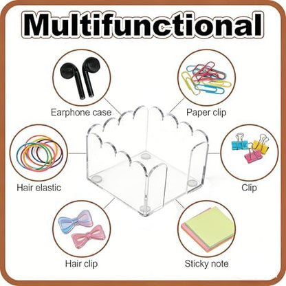 3x3 Inch Scalloped Acrylic Sticky Note Holder, Clear Cute Post It Note