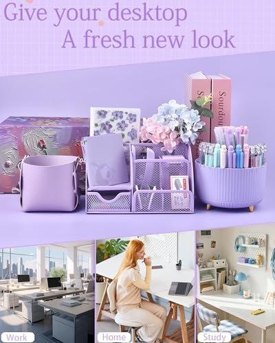 Purple Desk Accessories and Organizers with Desk Organizer and