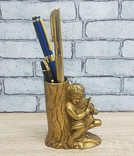 ARTVARKO Brass Pen Holder Stand Tree with a Boy Playing Violin