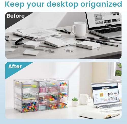 Vtopmart 4 Set Acrylic Desk Organizer with 16 Drawers for Office
